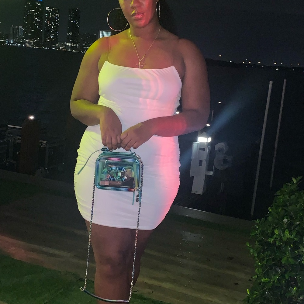 White Ruched Mini Dress